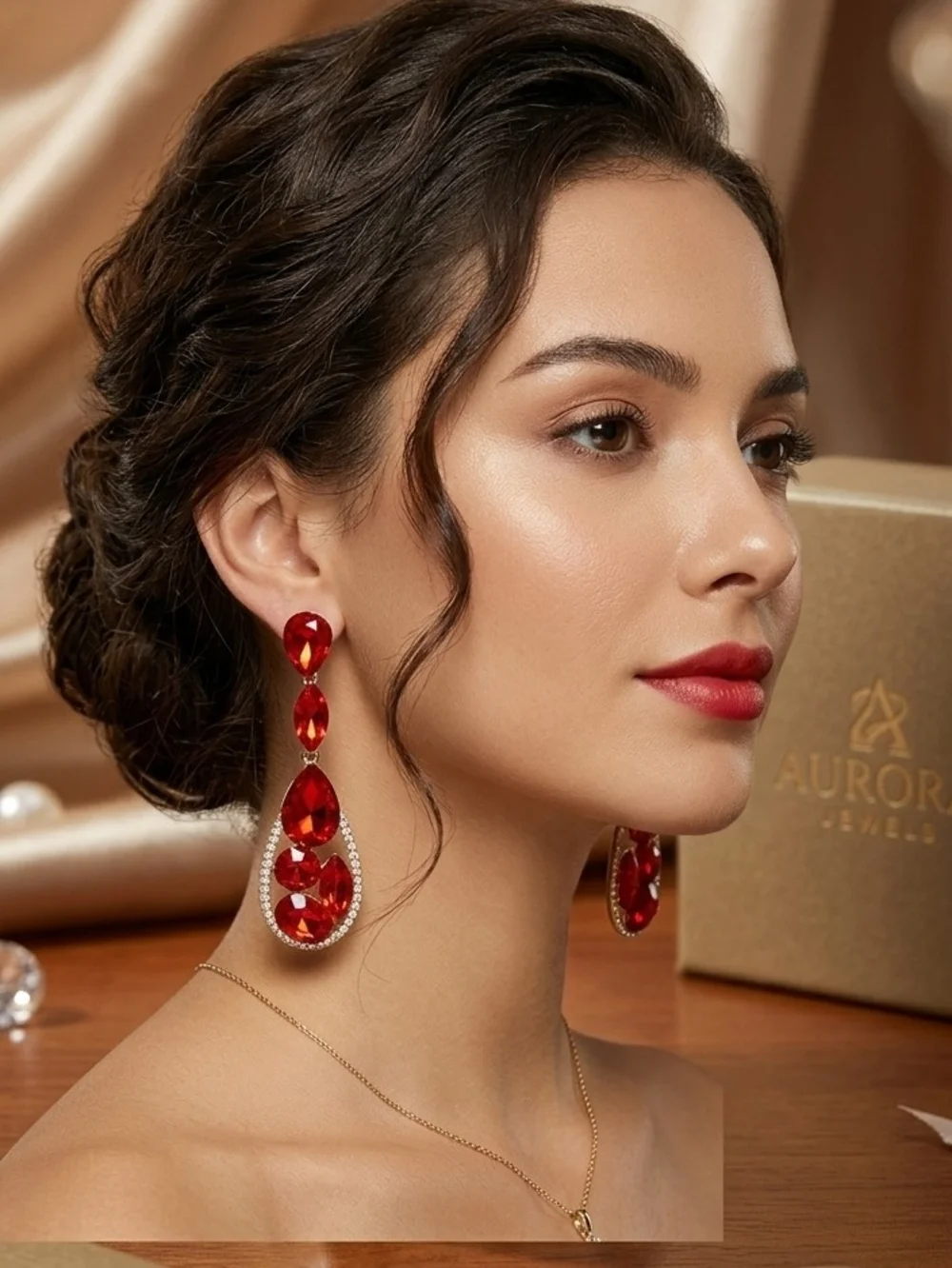 Red Teardrop Crystal Drop Earrings
